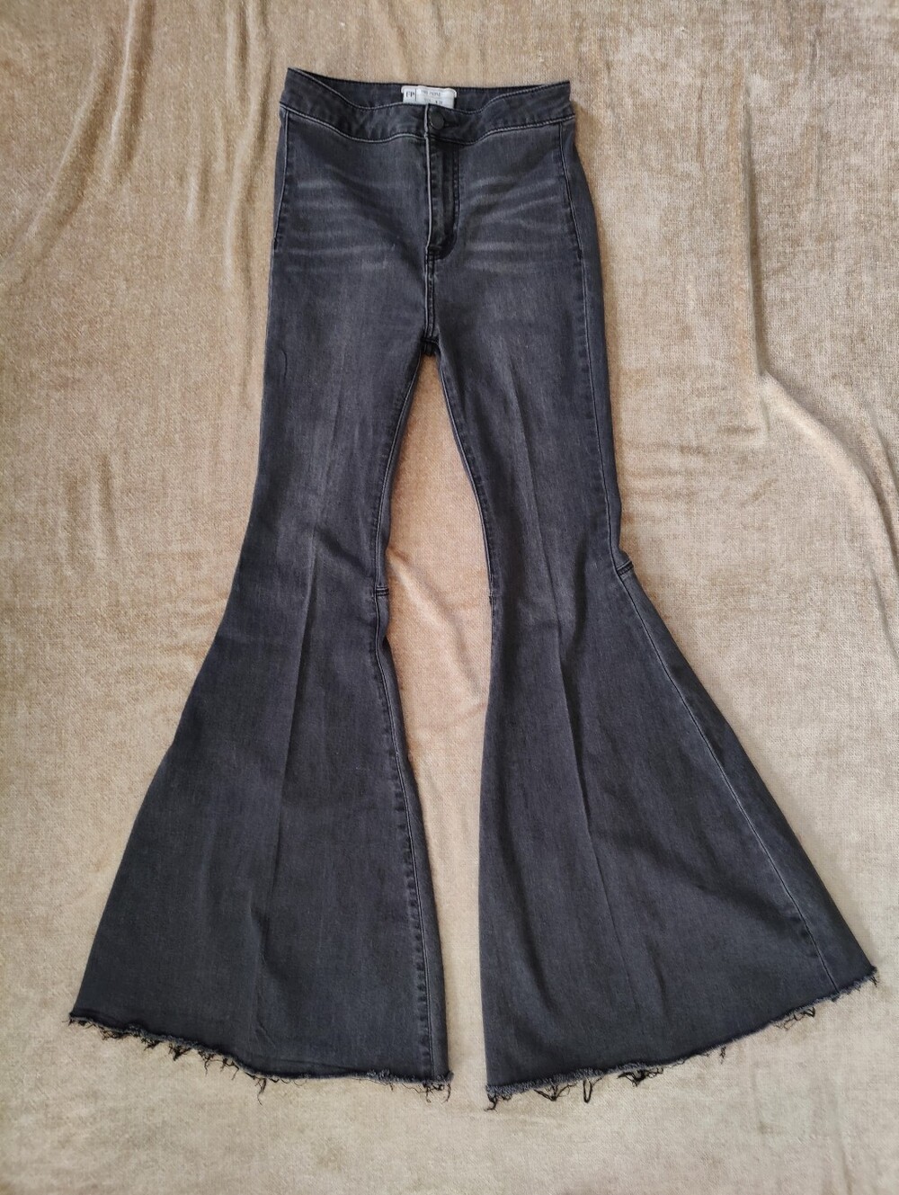 Free People "Just Float On" flare jeans in a washed black or charcoal, Size 26